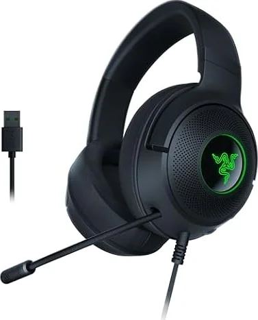 Razer Kraken V3 X Wired USB Gaming Headset, Lightweight, Black | TriForce 40mm Drivers, HyperClear Cardioid Mic, 7.1 Surround Sound, Chroma RGB Lighting