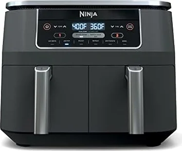 Ninja Foodi Air Fryer, 8 Qt/7.6L DualZone, 6-in-1, Grey, DZ201C | Air fry, roast, broil, bake, reheat, dehydrate, 2 independent baskets, Smart Finish, Match Cook