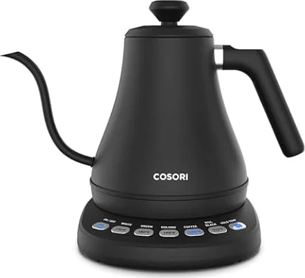 Cosori Electric Gooseneck Kettle, 5 Temp Presets, Pour Over Kettle, 0.8L | No Plastic Contact with Water, 1H Keep Warm, Stainless Steel Interior, 1200W Fast Heating, Auto Shut-Off, Boil-Dry Protection