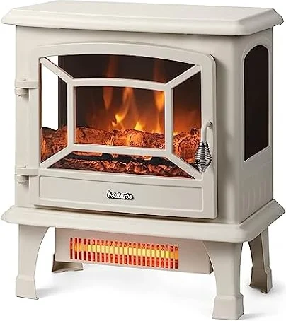TURBRO Suburbs 20 in. Electric Fireplace Infrared Heater w/Crackling Sound, Freestanding Fireplace Stove w/Realistic Flame Effect, CSA Certified Overheating Protection, Easy to Assemble, 1400W Ivory