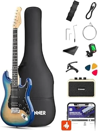 Donner DST-90 39" Beginner Electric Guitar Kit with Amp, Caribbean Burst | Full Size Electric Guitar, HSS Pickups, Stainless Steel Frets, with Gig Bag, Tuner, Capo, Strap, Strings, Cable, Picks