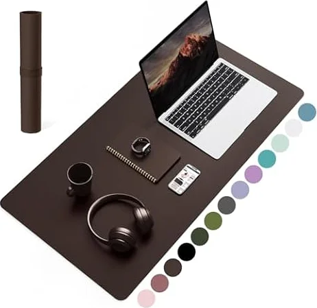 YSAGi Non-Slip Desk Mat,Mouse Pad,Leather Desk Pad 31.5"x15.7" Dark Brown | Keyboard Pad, Computer Mat,Waterproof PVC Desk Blotter, Easy Clean Laptop Desk Writing Mat for Office Work/Home/Decor