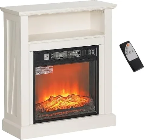 HOMCOM 27 Inches Electric Fireplace with Mantel Surround, 1400W White