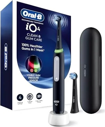 Oral-B iO4 Electric Toothbrush, for a Gentle Clean and Healthier Gums, Black, Rechargeable Electric Toothbrushes, iO Series 4 with 1 Power Toothbrush, 1 Brush Head, and 1 Travel Case