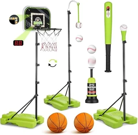 4 in 1 Kids Basketball Hoop and Tball Set for Kids 3-5