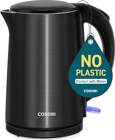 Cosori Stainless Steel Electric Kettle, 1.5L Double Wall, Cordless, Black | Cool-Touch Double-Wall, 1500W Fast Boil Water, Auto Shut-Off, Boil-Dry Protection, Wide-Open Lid Tea Kettle, Hot Water Boiler