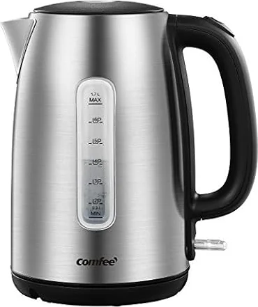 COMFEE' Stainless Steel Electric Kettle, 1.7L Tea Kettle Electric for Boiling Water, Hot Water Kettle 1500W Fast Boil with LED Light, Auto Shut-Off and Boil-Dry Protection