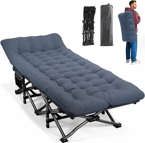 ATORPOK Camping Cot for Adults with Comfortable Cushion, Folding Bed | 450LBS Heavy Duty; Foldable Padded Cushion for Compact Storage; Carry Bag Included; Portable Cot for Outdoor Use