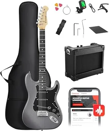 DONNER DST-80 Electric Guitar – 39” Beginner Electric Guitar Kit with Amp, Classic SSS Pickup Complete with Gig Bag, Tuner, Capo, Strap, Picks, and Free Online Lessons