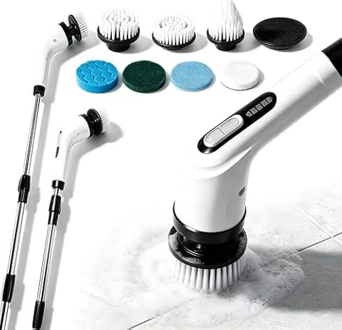 Electric Spin Scrubber, 7 Brush Heads, IPX7 Waterproof for Bathroom | Cordless design with 12–54 in adjustable reach and dual speeds for shower, tub, tile and floor cleaning.