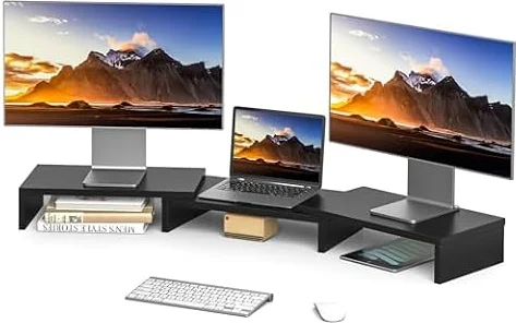 Rfiver Dual Monitor Stand Riser, Adjustable Length (30.7-43.3") & Angle