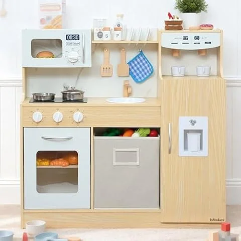 inFUNSAME Wooden Play Kitchen for Kids with Storage Box & 18 Accessories