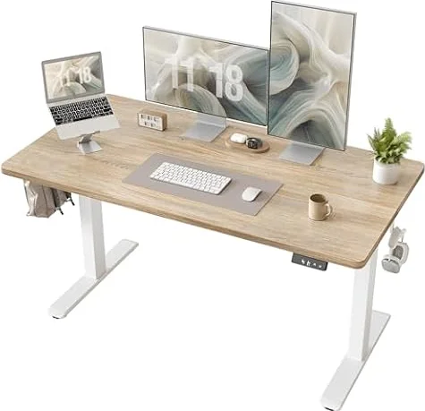 BEXEVUE 47x24 Inches Standing Desk, 120cm Electric Height Adjustable Desk, Sit Stand Desk, Home Office Computer Desk, Bureau De Travail Ajustable, Splice Board (Maple)