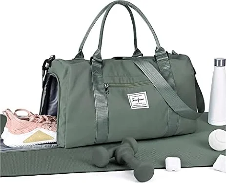 BJLFS Gym Bag Womens Men with Shoes Compartment Sports Duffel Gym Tote Bags | Travel Duffel Bags Weekender Overnight Bag with Wet Pocket Airline Approved Personal Item Bag Fits Under-seat Green
