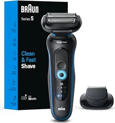 Braun Shaver For Men, Series 5, Waterproof, Foil Beard Shaver, Wet & Dry, SmartCare Center, Precision Trimmer, 5118cc, Black