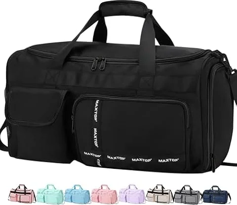 MAXTOP Large Gym Bag Women Men with Shoe Compartment Wet Dry Separation Black Carry on Duffle Bag for Travel Sports Yoga Fitness Weekend Outdoor Activities