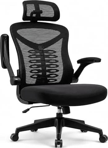 Ergonomic Office Chair Gaming Chair with Adjustable Lumbar Support&Headrest | 330 LBS High Back Mesh Home Office Desk Chairs with Thickened Cushion, Comfy Computer Task Chair with Flip-up Armrests