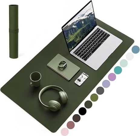 Non-Slip Desk Mat,Mouse Pad,Leather Desk Pad 31.5" x 15.7" Olive Green | Keyboard Pad, Computer Mat,Waterproof PVC Desk Blotter, Easy Clean Laptop Desk Writing Mat for Office Work/Home/Decor