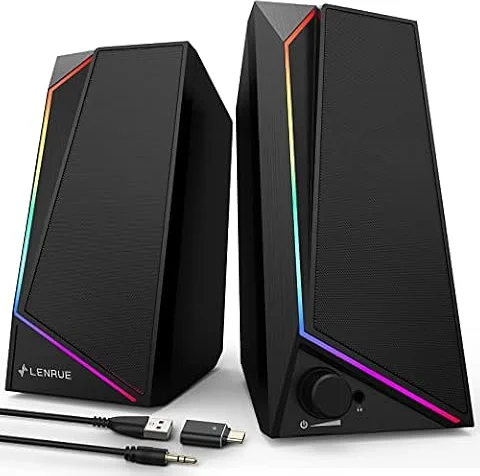 LENRUE Computer Speakers for Desktop Monitor, USB/USB-C Powered PC Speakers with Loud Stereo Sound, Headphone-in for Desktop, iMac, MacBook, Laptop, Monitor (Black)