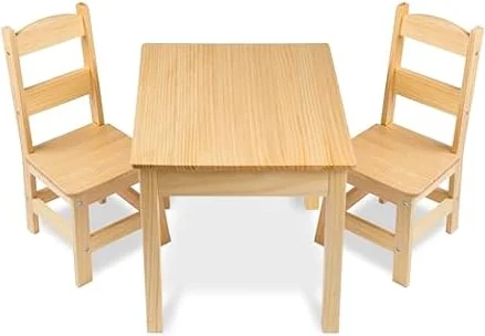 Melissa & Doug Solid Wood Table and 2 Chairs Playroom Furniture | 3-Piece Natural Wooden Furniture Set, Kids Table and Chairs for Arts & Crafts, Playroom Essentials for Kids, Ages 3+