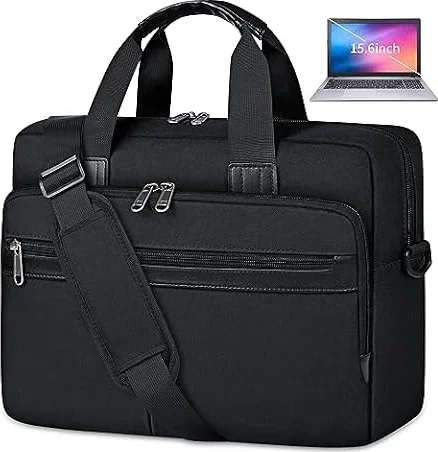 Laptop Bag 15.6 Inch Waterproof Briefcase for Men Large Laptop Carrying Case Computer Messenger Bag for Travel Work Business, Black