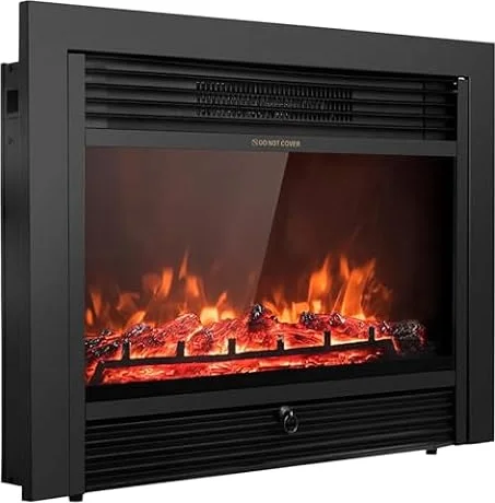 Giantex 28.5" Electric Fireplace Insert, Wall Recessed/Mounted, Freestanding Fireplace with Remote Control, 3 Color Adjustable Flames, 2 Modes Heat, 8 H Timer, 5 Brightness Settings, 750/1500W Heater