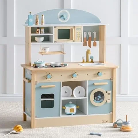 ROBUD Wooden Play Kitchen Set for Kids Toddlers, Toy Kitchen Gift for Boys Girls, Age 3+