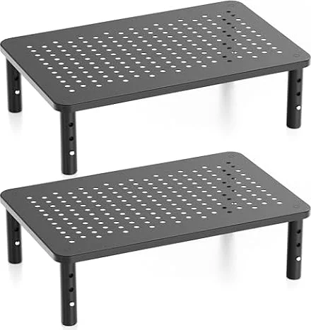 Canyora Computer Monitor Stand Riser For Desk, 3 Height Adjustable, 2 Pack | Laptop Riser with 14.6" x 9.3" Metal Shelf, Holds up to 44 lbs, Fits Monitor, PC, Laptop, TV, Ideal for Home, Office Desk Use