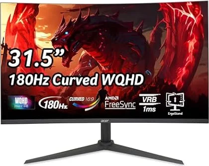 Acer XZ320QU S3bmiiphx 31.5" 2K QHD | 2560 x 1440 | Curved Gaming Monitor | 180Hz Refresh | 1ms Response Time | 100,000,000:1 Contrast Ratio