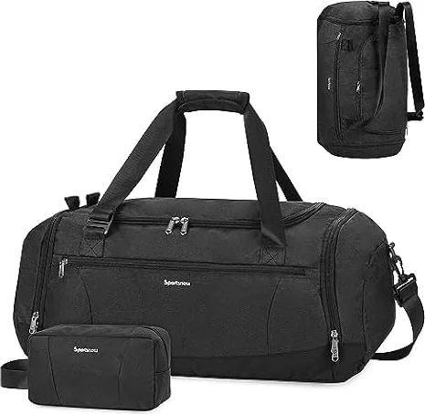 Gym Duffle Bag for Men Sports Travel Backpack with Shoe and Wet Compartments, Toiletry Bag Carry on Weekender Overnight Backpack Women, Black