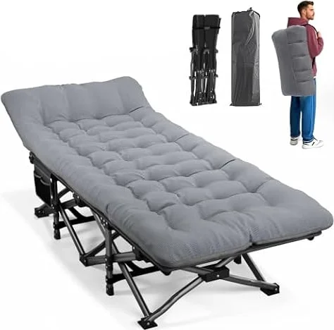 ATORPOK Camping Cot for Adults with Comfortable Cushion, Folding Bed | 450LBS Heavy Duty; Foldable Padded Cushion for Compact Storage; Carry Bag Included; Portable Cot for Outdoor Use