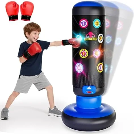 HopeRock Punching Bag for Kids, Boxing Set with Scoring, Light, Music, 4 Game Modes, Inflatable Boxing Bag with Gloves, Birthday Gifts Toys for 6 7 8 9 10 Years Old Boys