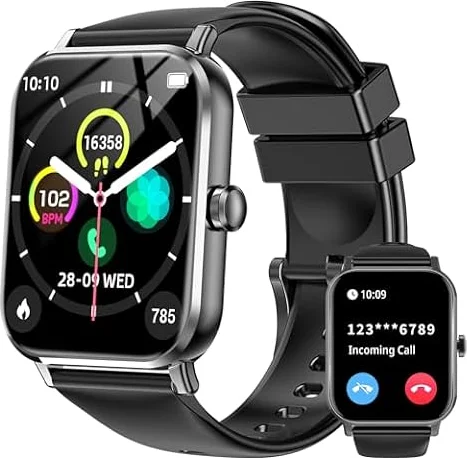 Smart Watch for Men Women, Bluetooth Calling, 1.83" HD Touch Screen, Heart Rate & Sleep Monitor, Fitness Tracker with DIY Dial, 120 Sports Modes, IP68 Waterproof, Smartwatch for Android iOS Black