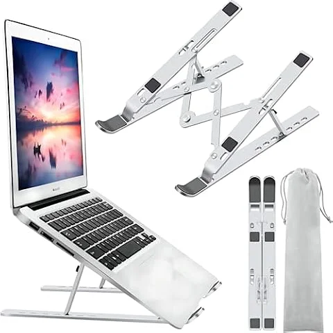 Leeboom Laptop Stand for Desk, Adjustable Foldable Aluminum Riser, Silver | Supports most 10-15.6 inch laptops and tablets with adjustable height and angle for improved comfort