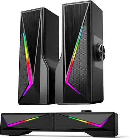 AOC Bluetooth 5.3 Computer Speakers Detachable Soundbar & Stereo Modes RGB Gaming PC Speakers USB Powered Touch Control 10W for Desktop Monitor Laptop PS5 Xbox Switch