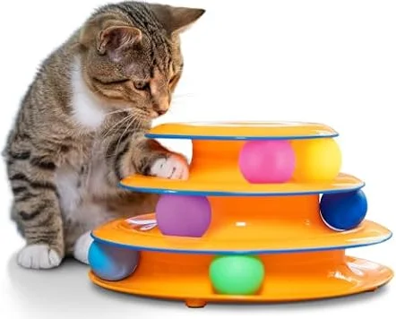 Catstages Tower of Tracks 3-Level Spinning Ball Toy, Multi-Cat, 10" | 3-Level Track with 6 Spinning Balls, Top Safety Bar, Sturdy Nonslip Base, Active Play, Indoor Enrichment for Cats & Kittens
