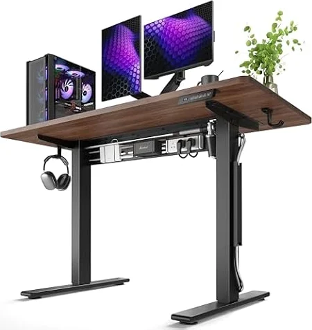 FEZIBO Plus 48 x 24 Inch Standing Desk, Reinforced Frame, Nocturne Walnut | 8th Gen Reinforced Frame, Adjustable Desk with Cable Management, 3 Memory Presets, Sit Stand Desk for Home Office
