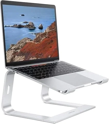 OMOTON Detachable Laptop Stand for Desk, Aluminum Riser Holds 10-16" Silver | 3-Piece Tool-Free Assembly | Ergonomic Eye-Level Height | Clutter-Free Desktop for Home Office | Heat Dissipation