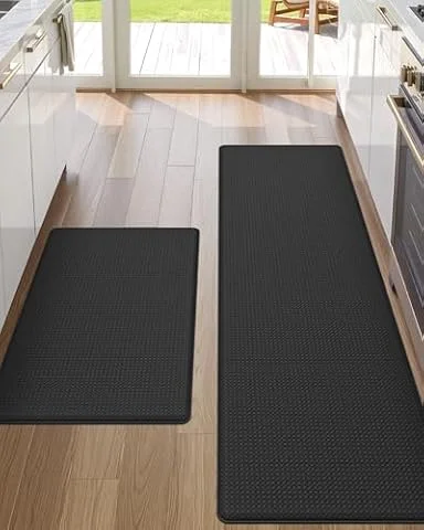 DEXI Kitchen Mat Anti Fatigue, 17x29+17x59 Floor Rugs Set Runner, Black