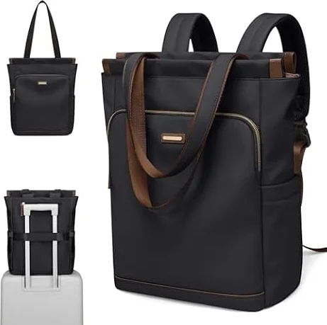 Convertible Laptop Backpack for Women Casual Daypack Notebook Tote Bag for Work College Travel Leisure (Black)