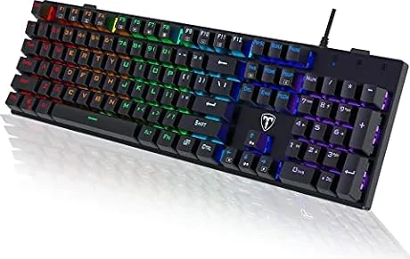 Mechanical Gaming Keyboard,RGB 104 Keys Ultra-Slim Rainbow LED Backlit USB Wired Keyboard with Blue Switches,Durable ABS Keycaps/Anti-Ghosting/Spill-Resistant Mechanical Keyboard for PC Mac Xbox Gamer