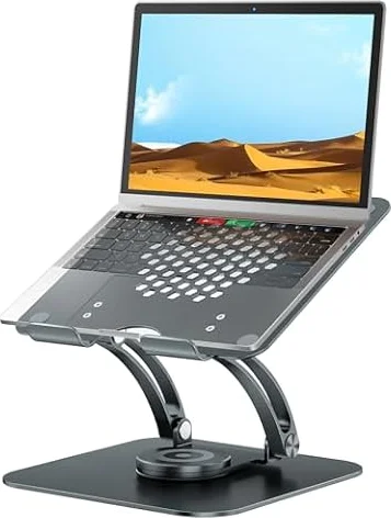 Tounee Swivel Laptop Stand for Desk, Ergonomic Laptop Holder with 360° Rotating Base, Adjustable Computer Stand Laptop Riser Compatible with Air, Pro, All Laptop 10-16"-Gray