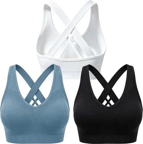 Double Couple Sports Bras for Women High Impact Support Padded 3/5 Pack, Black+white+blue, Small