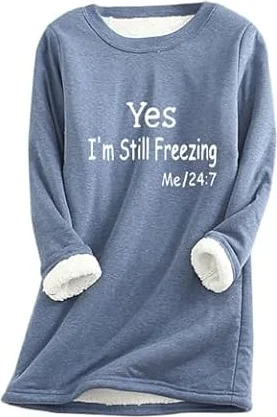 Womens Fleece Lined Sweatshirt Plus Size Crewneck Long Sleeve Sherpa Pullover Casual Winter Warm Cozy Cute Tunic Tops Womens Sherpa Pullover