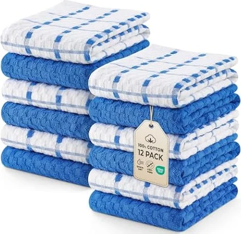 Utopia Towels Kitchen Towels, 12 Pack, 15 by 25 Inches, Dobby Weave, 100% Ring Spun Cotton, Super Soft and Absorbent Dish, Tea, and Bar Towels, Blue