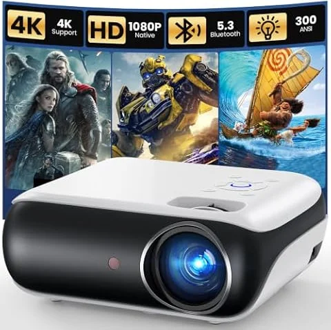 HAPPRUN Native 1080P Bluetooth Mini Projector - Standard | Native 1080P • Mini & Portable • Easy Setup • Built-in Speaker • HDMI for PC, Laptop & PS5