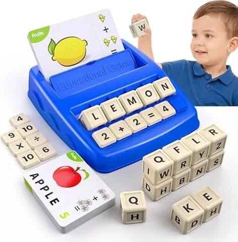 DEGIDEGI Educational Toys for Kids Ages 3-7, Matching Letter Spelling Math Game ABC Learning, Birthday Party Gifts Easter Basket Stuffer for 3 4 5 6 7 Year Olds Boys and Girls Navy Blue