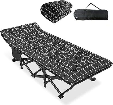 ATORPOK Camping Cot for Adults with Cushion Comfortable, Portable Folding Bed for Sleeping, Lightweight Folding Bed with Carry Bag for Kids Supports 450 lbs (Black)