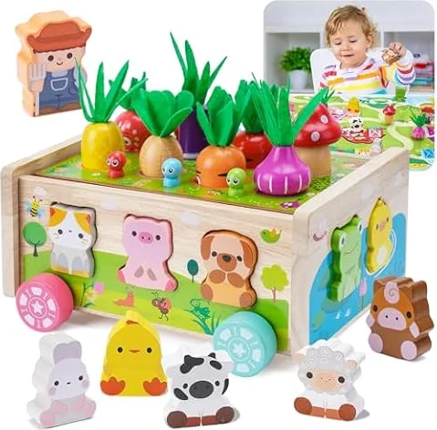 Toddler Montessori Wooden Farm Toys for 1 2 3 Year Old Babies Boys Girls