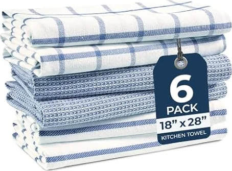 Kitchen Towels Set - Pack of 6 Cotton Dish Cloths, 18”x 28”, Soft Kitchen Hand Towels, Absorbent Tea Towels for Kitchen, Premium Kitchen Dish Towels, Quick Drying Cleaning Towels - Indigo